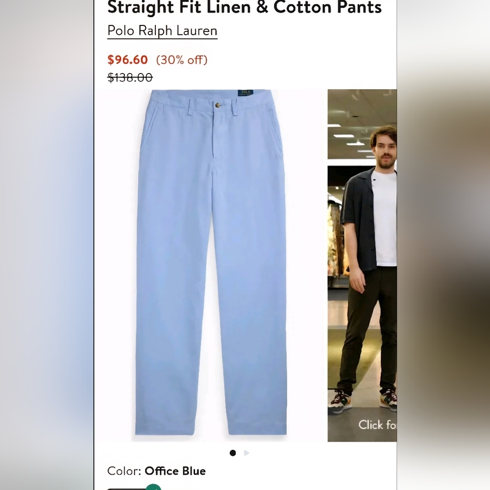 40/30 Men's Polo Ralph Lauren Office Blue Slacks, Work Pant, Cotton